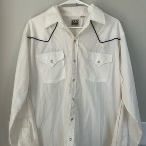White Western Shirt with Black Piping